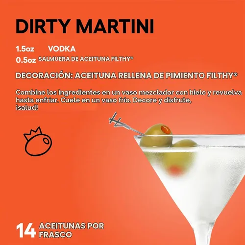 Vista 5 de Filthy Pimento - Aceitunas rellenas, guarnición de cóctel premium, tarro