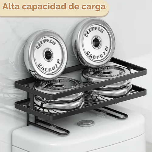 Vista 5 de PowerKing Estante de almacenamiento sobre el inodoro, organizador de baño Negro