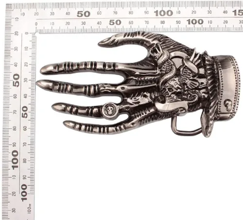 Vista 3 de Hebilla de cinturón de calavera para hombres, Hebilla de cinturón de mano de esqueleto punk, Hebilla de cinturón de mano de calavera vikinga gótica