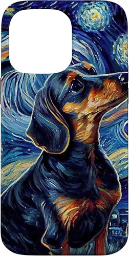 Vista 21 de Funda para iPhone 16 Starry Night Famoso Estilo de Pintura Dachshund