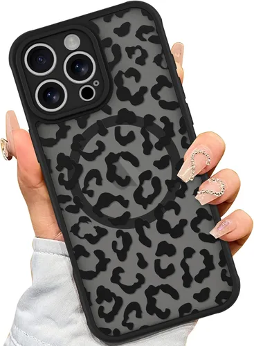 Vista 21 de AIGOMARA - Carcasa magnética para iPhone 11, diseño de leopardo negro