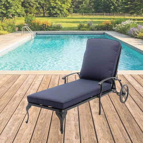 Vista 14 de Chaise Lounge - Silla de patio con ruedas, ajustable, reclinable, resistente al óxido, de aluminio fundido junto a la piscina, cojín beige