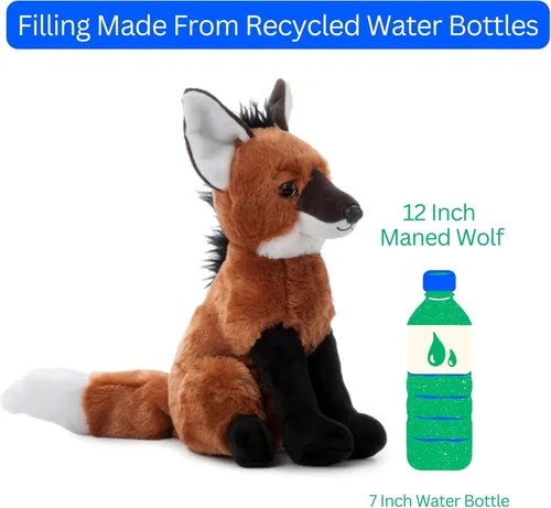 Vista 7 de The Petting Zoo Peluche de lobo de melena, regalos para niños, animales salvajes del zoológico Onez, juguete de peluche de lobo de melena de 12