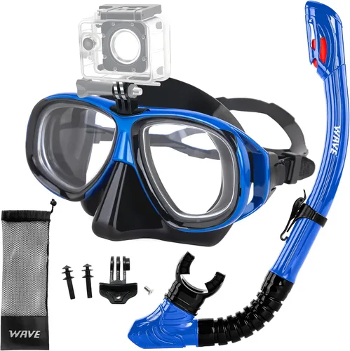 Vista 10 de Equipo de esnórquel miope, juego de esnórquel seco miope para jóvenes adultos, máscara de buceo antiempañamiento miope y esnórquel superior seco