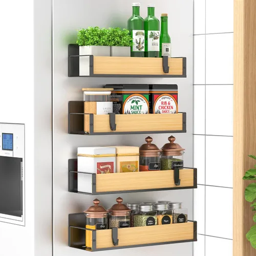Vista 23 de HuggieGems Paquete de 6 organizadores magnéticos de almacenamiento de especias para refrigerador y horno, organizadores negros para nevera