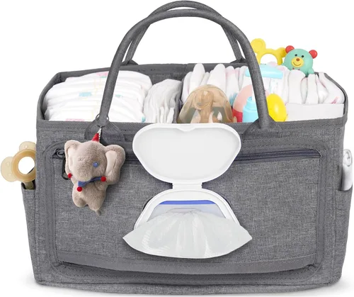 Vista 10 de Volnamal Organizador de pañales con dispensador de toallitas con acceso con una sola mano, organizador de pañales de alta calidad, organizador Beige