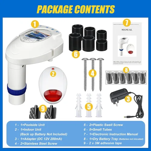 Vista 5 de Alarma de piscina con receptor remoto, sistema de monitor de ahogamiento subacuático para piscina, alarmas junto a la piscina alimentadas por