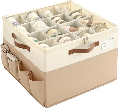 Vista 9 de Varhomax Shoe Organizer Box for Closet, Fabric Shoe Storage Bin with Adjustable Dividers & Clear Cover, Holds up 16-32 Pairs of Sneakers & Sandals