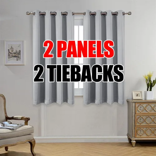 Vista 25 de Set de 2 cortinas para ventana, de Miuco, opacas, con ollaos, para recámara, incluye 2 alzapaños