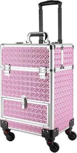 Vista 11 de Estuche de tren de maquillaje rodante, cosméticos, maquillaje, belleza, salón de uñas, peluquería, con compartimento de espuma de 12 compartimentos