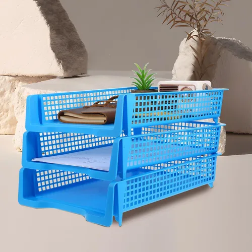 Vista 3 de Unomor 3pcs Stackable Plastic Desk Paper Organizer Tray Space-Saving Office File Storage Basket for Desktop Document Letter and Notebook