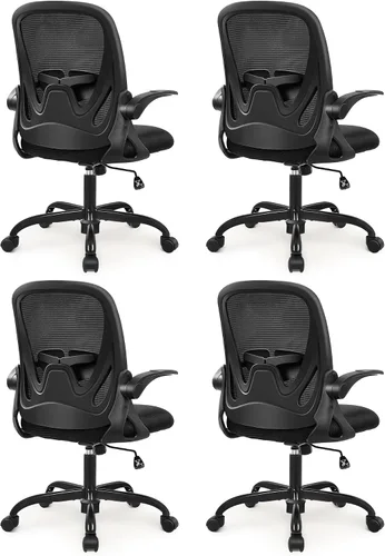 Vista 19 de Primy Silla de Oficina Ergonómica Silla de Escritorio con Reposabrazos Abatibles Silla de Escritorio Giratoria de Malla Transpirable para Negro