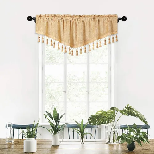 Vista 17 de ELKCA Cortinas de doble cara de felpilla para ventana de cocina, 52x18, bolsillo para barra, cenefa color beige para sala de estar, paquete de 1