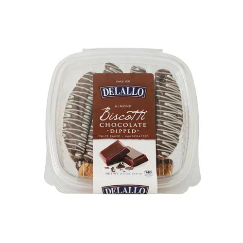 Vista 4 de DeLallo Galletas de biscotti bañadas en chocolate, receta italiana auténtica horneada dos veces, galletas toscanas totalmente naturales sumergidas