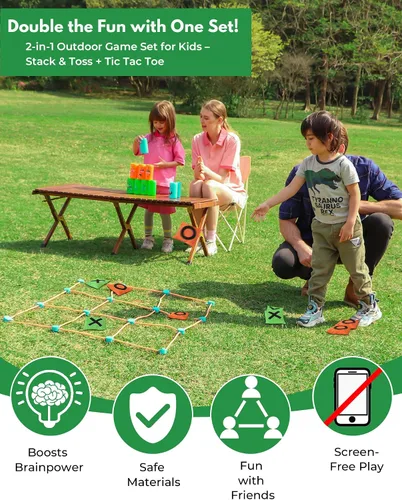 Vista 2 de Juego gigante 2 en 1 de Tic Tac Toe y Can Toss - Juegos al aire libre para niños y familia, patio trasero e interior juego de fiesta con bolsas