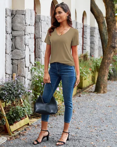 Vista 7 de Herou Camisetas casuales de verano para mujer, de manga corta, con abertura lateral