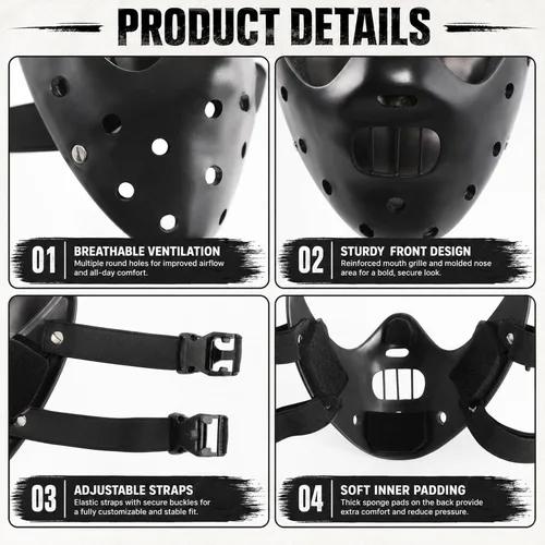 Vista 5 de nezababy Hannibal Lecter Máscara Cosplay El Silencio de los Corderos Media Cara Asesino de Resina