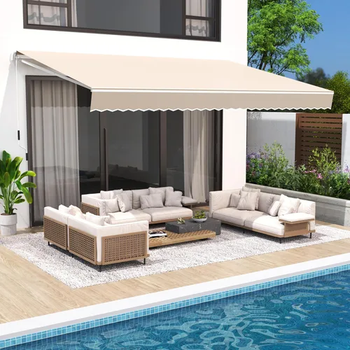 Vista 12 de Toldo de patio de 8.2 x 6.5 pies, toldo retráctil, cubierta parasol, refugio al aire libre, toldo con manivela y poliéster resistente al agua