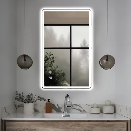 Vista 28 de Niccy Espejo LED de baño, 32"x20" pulgadas, rectangular, espejos de tocador para montar en la pared, con marco de metal, espejo inteligente