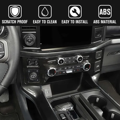 Vista 4 de Jimen Compatible con Ford F150 2021-2023, cubierta del panel de control de aire acondicionado de consola central (grano de madera negra)