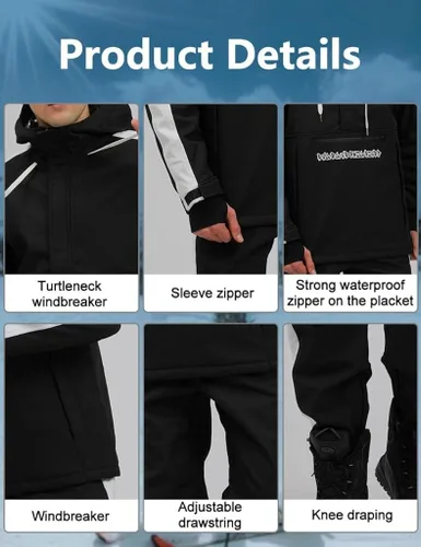 Vista 3 de Traje de esquí para hombre, nuevo traje de nieve para invierno, chaqueta de nieve cálida, resistente al viento, pantalones de snowboard gruesos