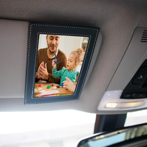 Vista 5 de Temlum Soporte para fotos de automóvil, 3.5 x 5 pulgadas, marco de fotos de cuero artificial para visera, soporte de fotos de automóvil, accesorios