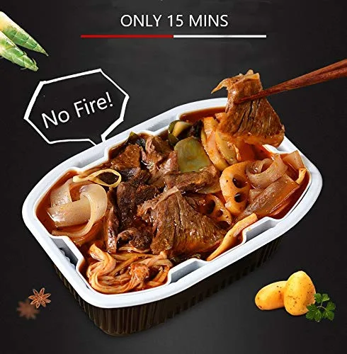 Vista 4 de Moxiaoxian Asian Hotpot - Olla caliente autocalentable sin fideos ramen picante eléctrico (picante y no picante vegetal, 2 cajas)