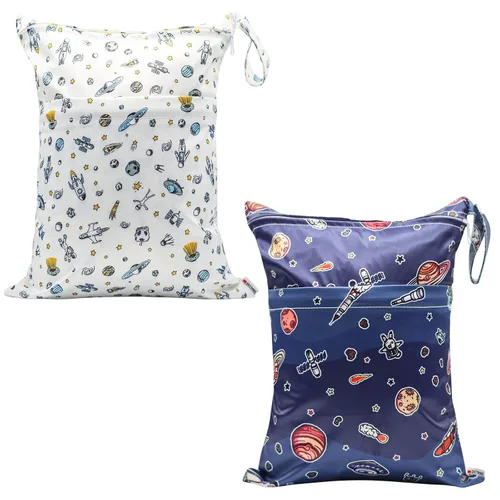 Vista 16 de Bolsa húmeda, paquete de 2 bolsas de pañales de tela seca húmeda para bebé, bolsa multifuncional, impermeable, lavable, reutilizable para viajes