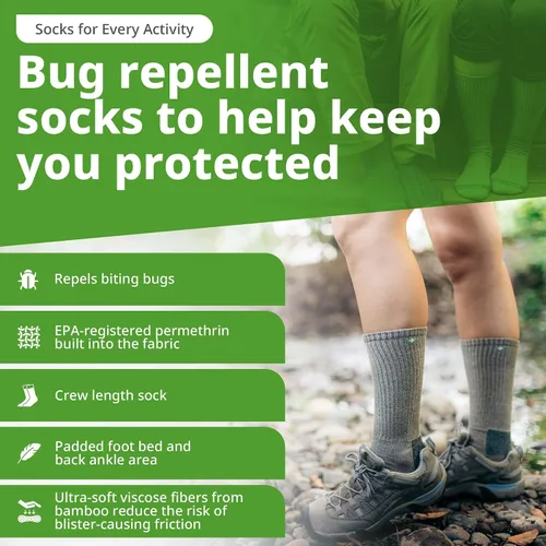 Vista 2 de Insect Shield Heavyweight Hiking Walking Socks, Stretchy and Comfortable Crew Socks with Padding and Tick Protection