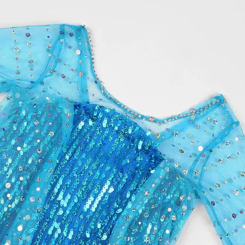 Vista 3 de Uhdear Disfraz de reina de nieve para niña, vestido de lentejuelas de princesa con accesorios