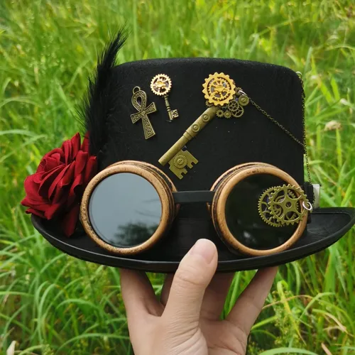 Vista 5 de Sombreros unisex Steampunk con gafas góticas punk de Halloween