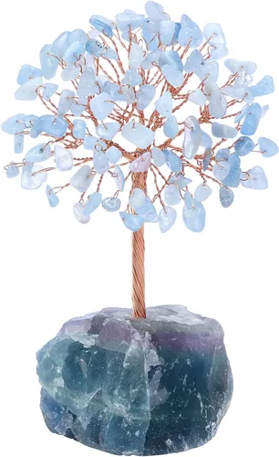 Vista 9 de Jovivi Árbol de cristal natural de 7 chakras, cristales curativos crudos, base de fluorita, árbol de dinero bonsái para el hogar, oficina