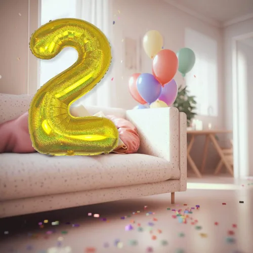 Vista 3 de DIWULI Globos dorados de 40 pulgadas – Globo grande del número 2, globos dorados grandes, decoraciones de fiesta de cumpleaños de helio, suministros