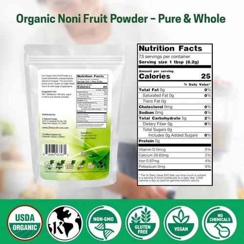 Vista 2 de Z Natural Foods Noni Fruit Powder - Superalimento orgánico crudo sin gluten sin OMG - Apoya la digestión saludable y la energía - Repleto