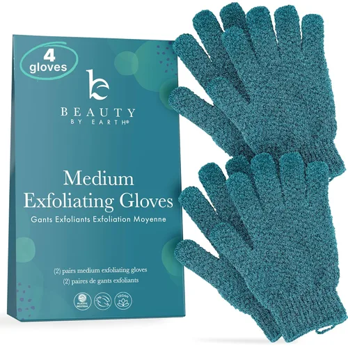 Vista 9 de Guantes exfoliantes (4 piezas, 2 pares) – Guantes de ducha pesados para exfoliación corporal, exfolia y elimina la piel muerta