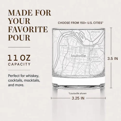 Vista 3 de Well Told Vaso de rocas grabado con mapa de Akron, Ohio, cristalería estilo antiguo (325ml, transparente) Vaso de bourbon grabado, regalos