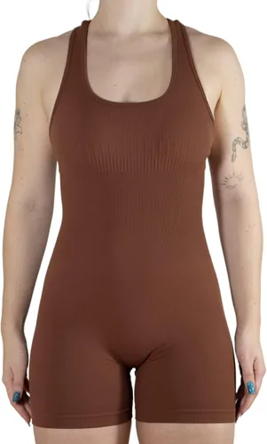 Vista 2 de AUROLA Enterizo de entrenamiento para mujer, para yoga, gimnasio, sin costuras, espalda cruzada, con control de abdomen, brasier deportivo acolchado
