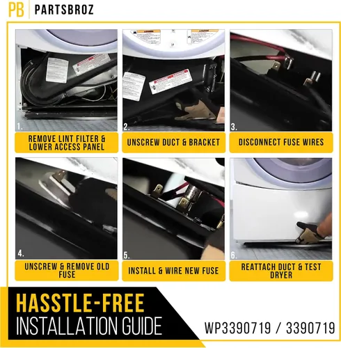 Vista 6 de PartsBroz WP3390719 3390719 Fusible térmico para secadora FSP G4AP0401 TF091C para Whirlpool WED7300XW0 MEDB850WQ0 MEDB850YW0 MGDB400VQ0 GEW9878PW0