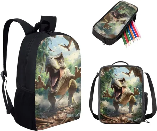 Vista 11 de HUGS IDEA Juego de 3 bolsas escolares con aislamiento térmico para el almuerzo, estuche para lápices