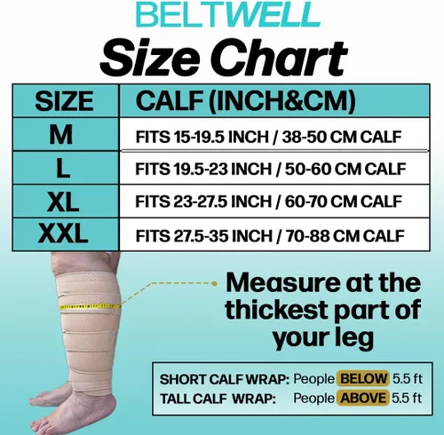 Vista 5 de Envoltura de compresión ajustable para linfedema de pantorrilla para hinchazón, edema, lipedema, circulación, pesadez, dolor, fácil de poner