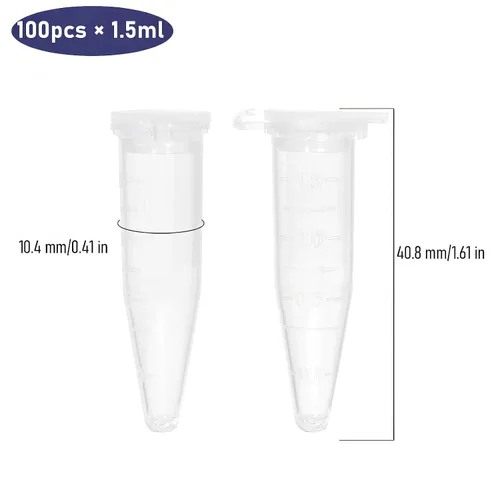 Vista 2 de 100 tubos de centrífuga de 0.1 fl oz inferior con tapa, tubo de ensayo de plástico transparente con viales graduados, tubos pequeños con tapas