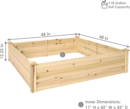 Vista 3 de Sunnydaze Cama de jardín cuadrada de madera elevada – Maceta elevada al aire libre para jardinería de flores, verduras y hierbas – 4 x 4 pies