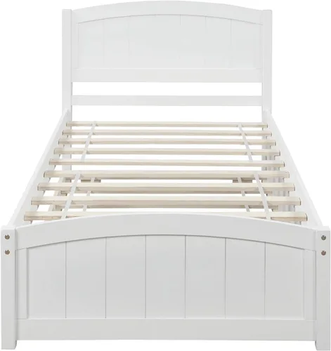 Vista 5 de Harper & Bright Designs Marco de cama individual, plataforma de madera con nido, cabecero, estribo y soporte de listones de madera (blanco)