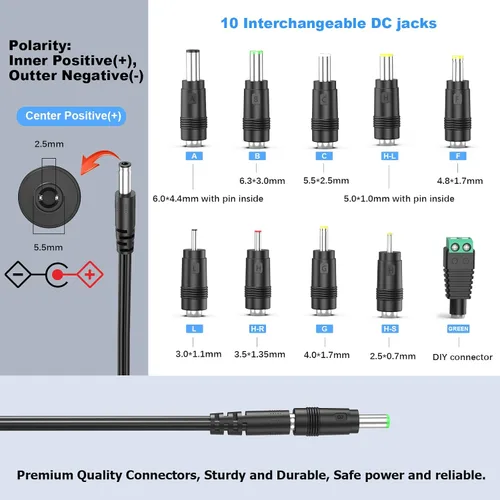 Vista 4 de Adaptador de CA del cargador del cable de alimentación de 32V 1.1A 1A con 10 tomas intercambiables