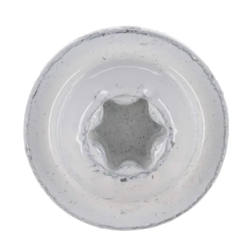 Vista 2 de Tornillos blancos SaberDrive #9 x 1-1/2" para gabinete, 1 libra, aprox. 143 piezas, tornillos de madera duraderos, rosca dentada para una fijación