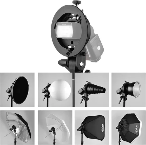 Vista 6 de Godox Soporte tipo S Bowens S Mount Holder para Speedlite Flash Snoot Softbox Honeycomb con luz USB