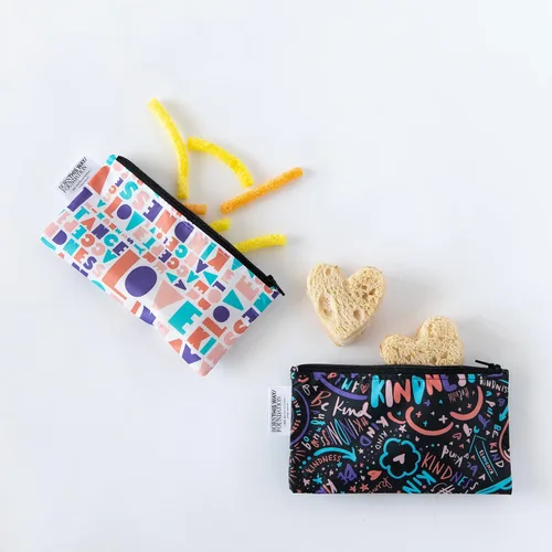 Vista 2 de Bumkins Bolsas de aperitivos reutilizables, para el almuerzo escolar de niños y para adultos, tela lavable, bolsa de tela impermeable