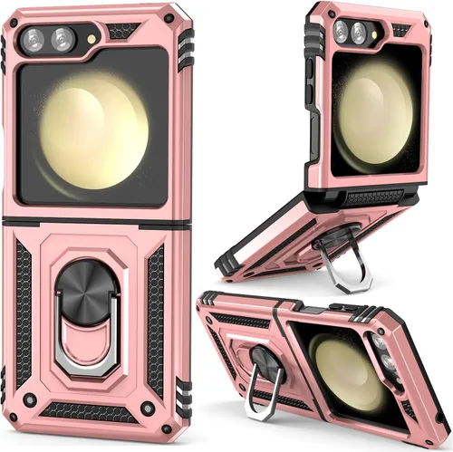 Vista 10 de ADDIT Z Flip 5 - Funda para Samsung Galaxy Z Flip 5, con anillo de soporte, soporte ajustable, grado militar, protección resistente, a prueba