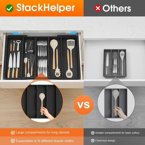 Vista 6 de Organizador grande de cubiertos, organizador de cajones de utensilios expandible para cajones de cocina, organizador de cajones de cocina
