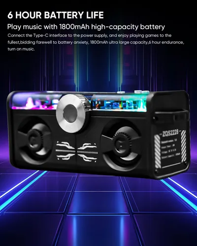 Vista 4 de Cyberpunk Altavoz Bluetooth, Mini Mecha con luz RGB Bluetooth inalámbrico 5.0, altavoz de escritorio, regalo para niños jugadores Perspectiva